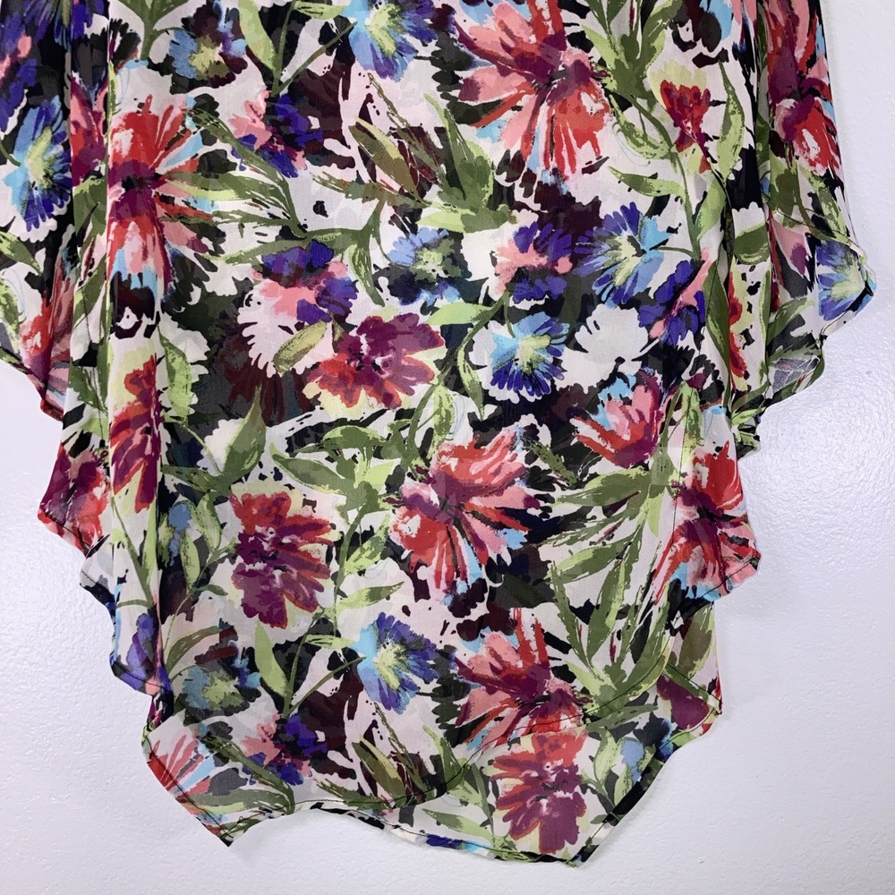 Cha Cha Vente Small Bright Floral Butterfly Sleeve Sheer Top - Picture 4 of 9